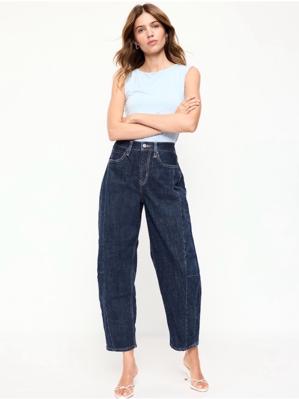 Old Navy High-Rise Barrel Leg Dark Blue Women's Jeans